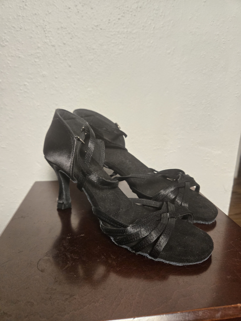 Black Satin Strappy Women's Heels Dance Shoes Size 8